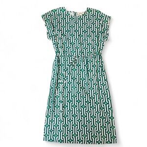 Boden Short Sleeve Column Midi Dress Sz 8 US Bright Emerald Ivory
